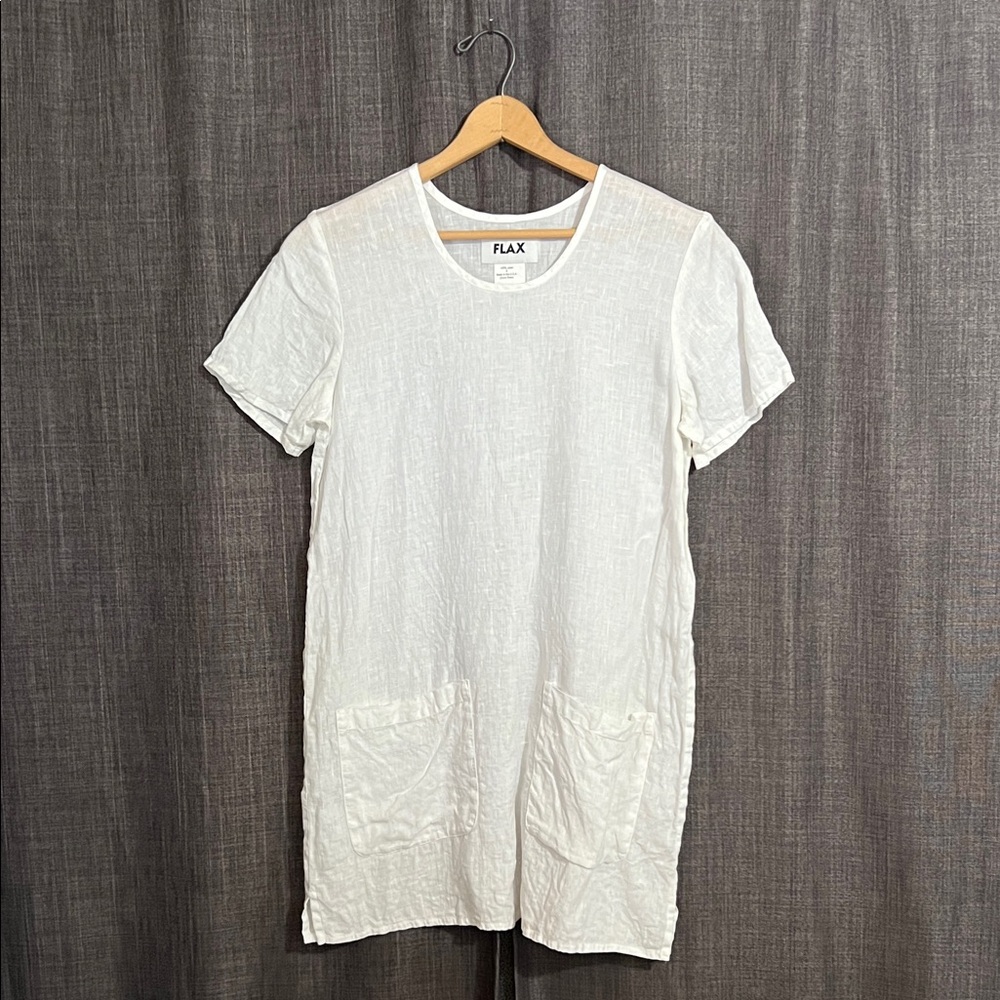 Flax white short sleeve dress size small linen with pockets